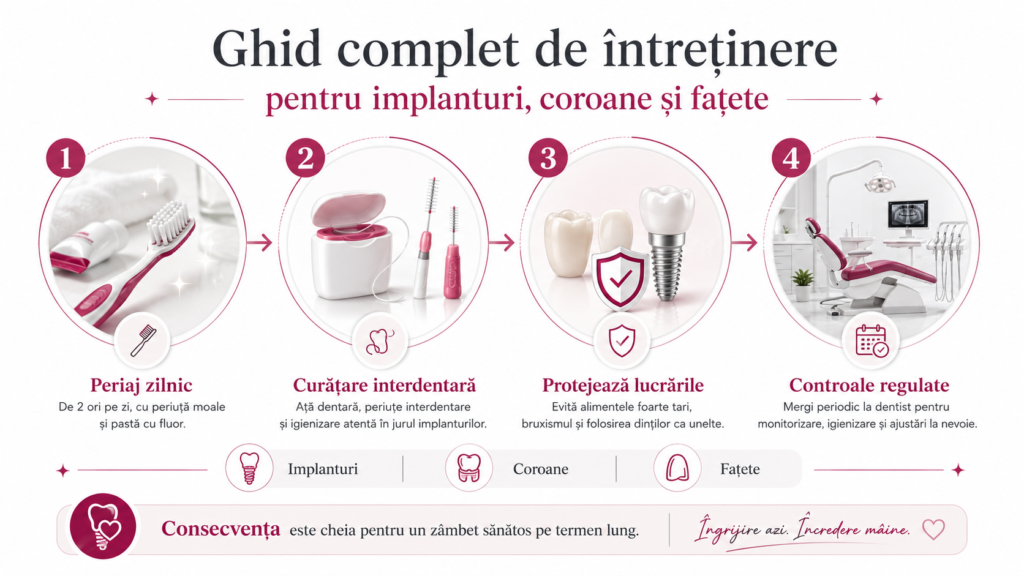 Ghid complet de întreținere pentru implanturi, coroane și fațete